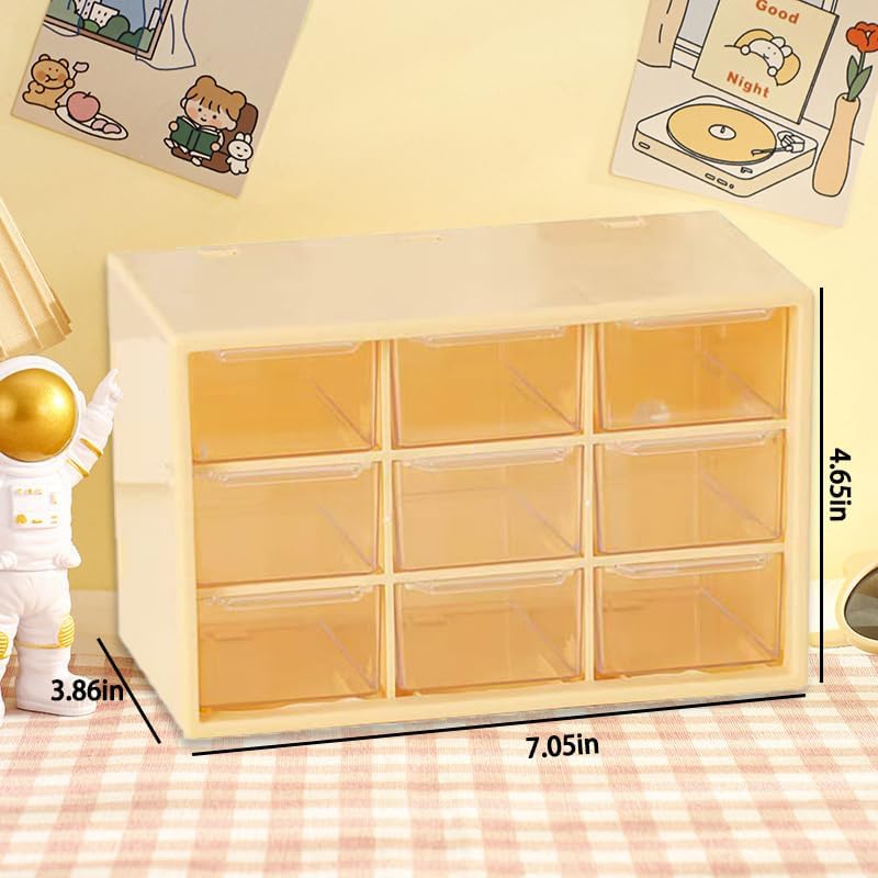 Desk Organizers Box with 9 Compartments – Plastic Desktop Drawer Storage Box, Storing Organizer for Hardware, Beads, Makeup, Office, and Craft Storagew(Yellow)