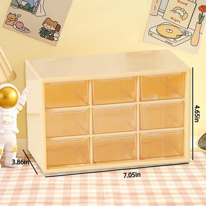 Desk Organizers Box with 9 Compartments – Plastic Desktop Drawer Storage Box, Storing Organizer for Hardware, Beads, Makeup, Office, and Craft Storagew(Yellow)