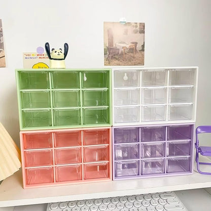 Desk Organizers Box with 9 Compartments – Plastic Desktop Drawer Storage Box, Storing Organizer for Hardware, Beads, Makeup, Office, and Craft Storagew(Yellow)