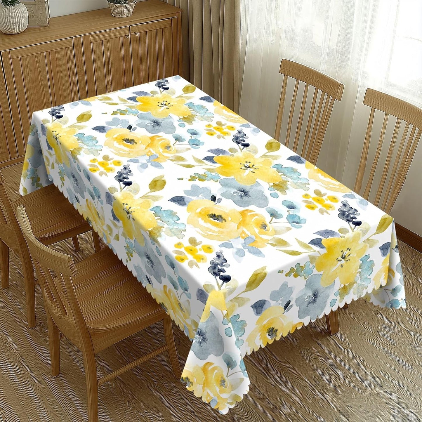 Spring Yellow Floral Tablecloths Flowers Polyester Rectangle Table Cloth Washable Seasonal Tabletop for Kitchen Dinning Party Outdoor Picnic 54 x 72 Inch Tablecloths