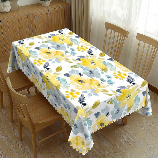 Spring Yellow Floral Tablecloths Flowers Polyester Rectangle Table Cloth Washable Seasonal Tabletop for Kitchen Dinning Party Outdoor Picnic 54 x 72 Inch Tablecloths