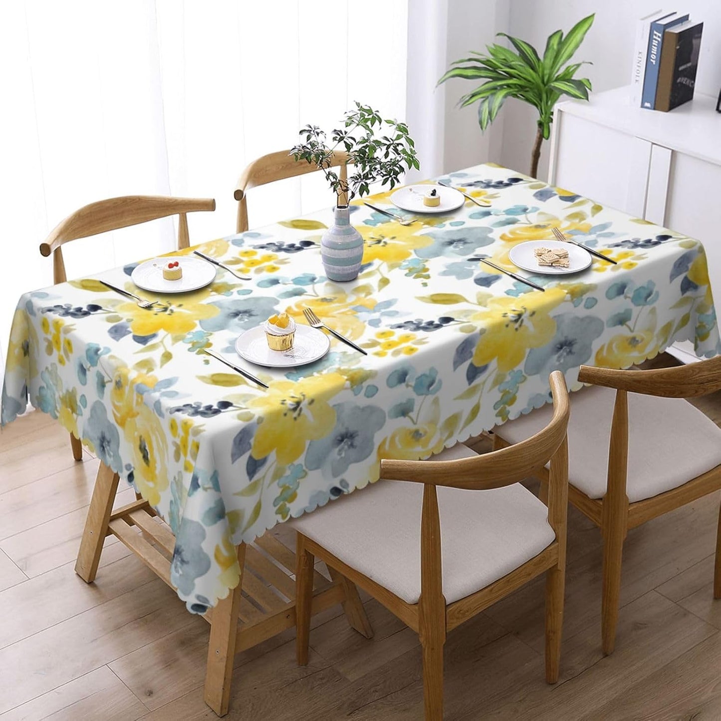 Spring Yellow Floral Tablecloths Flowers Polyester Rectangle Table Cloth Washable Seasonal Tabletop for Kitchen Dinning Party Outdoor Picnic 54 x 72 Inch Tablecloths