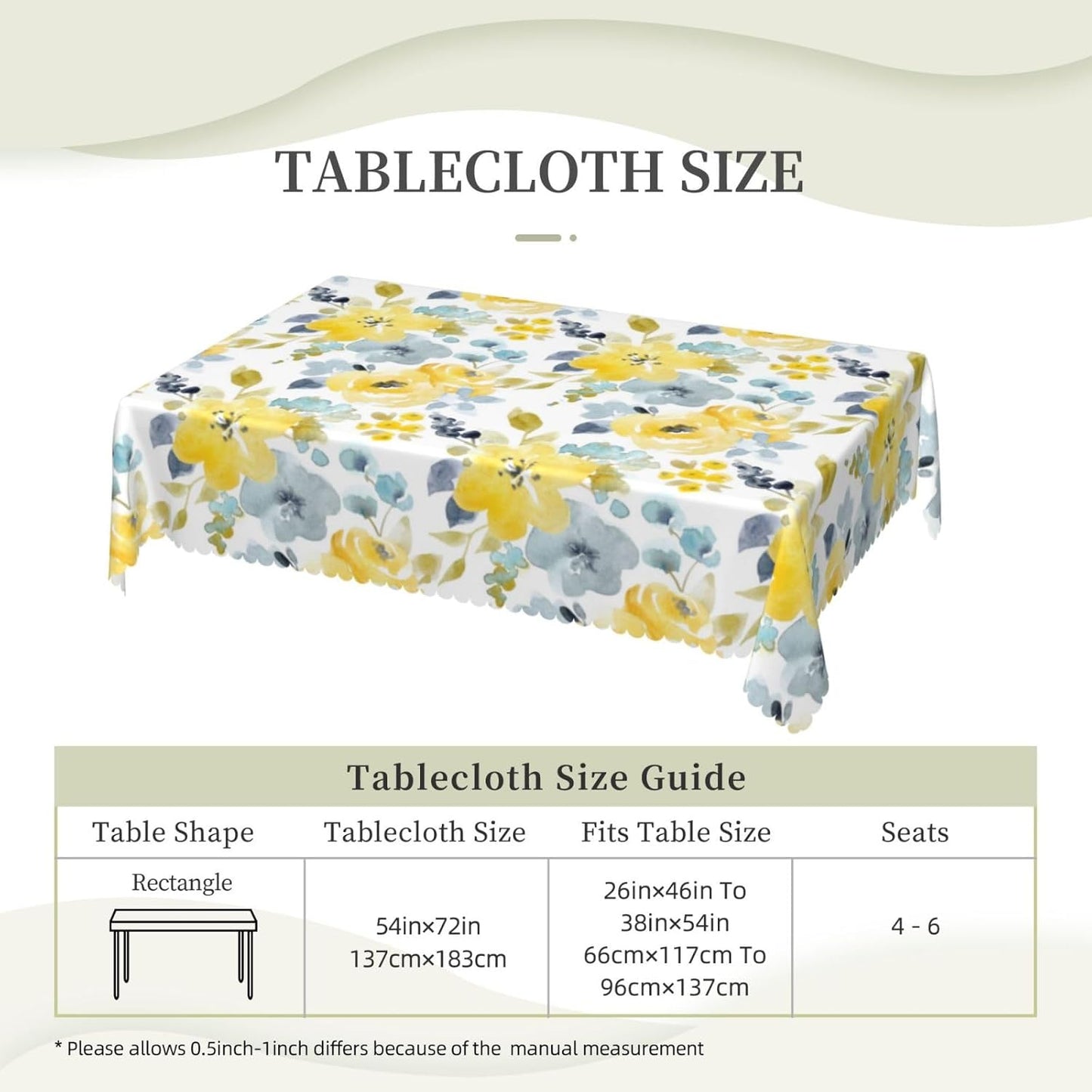 Spring Yellow Floral Tablecloths Flowers Polyester Rectangle Table Cloth Washable Seasonal Tabletop for Kitchen Dinning Party Outdoor Picnic 54 x 72 Inch Tablecloths