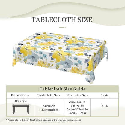 Spring Yellow Floral Tablecloths Flowers Polyester Rectangle Table Cloth Washable Seasonal Tabletop for Kitchen Dinning Party Outdoor Picnic 54 x 72 Inch Tablecloths