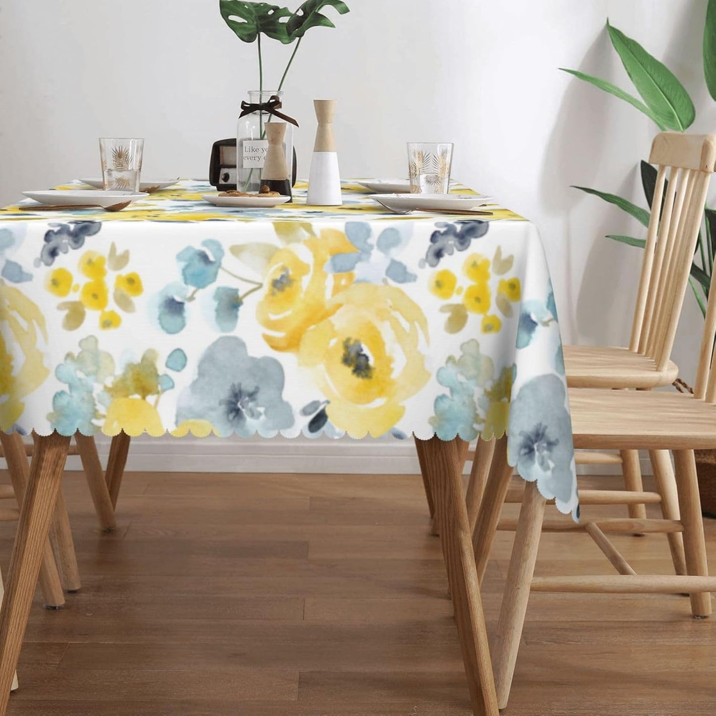 Spring Yellow Floral Tablecloths Flowers Polyester Rectangle Table Cloth Washable Seasonal Tabletop for Kitchen Dinning Party Outdoor Picnic 54 x 72 Inch Tablecloths