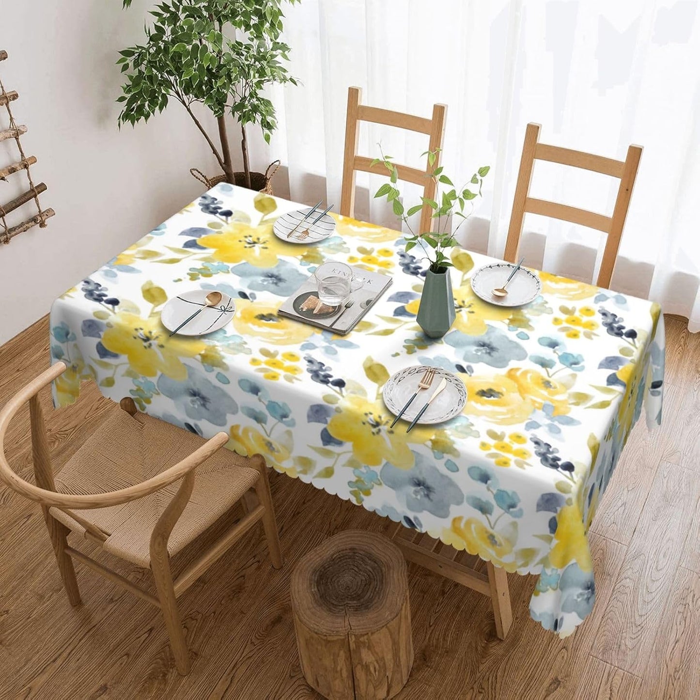 Spring Yellow Floral Tablecloths Flowers Polyester Rectangle Table Cloth Washable Seasonal Tabletop for Kitchen Dinning Party Outdoor Picnic 54 x 72 Inch Tablecloths