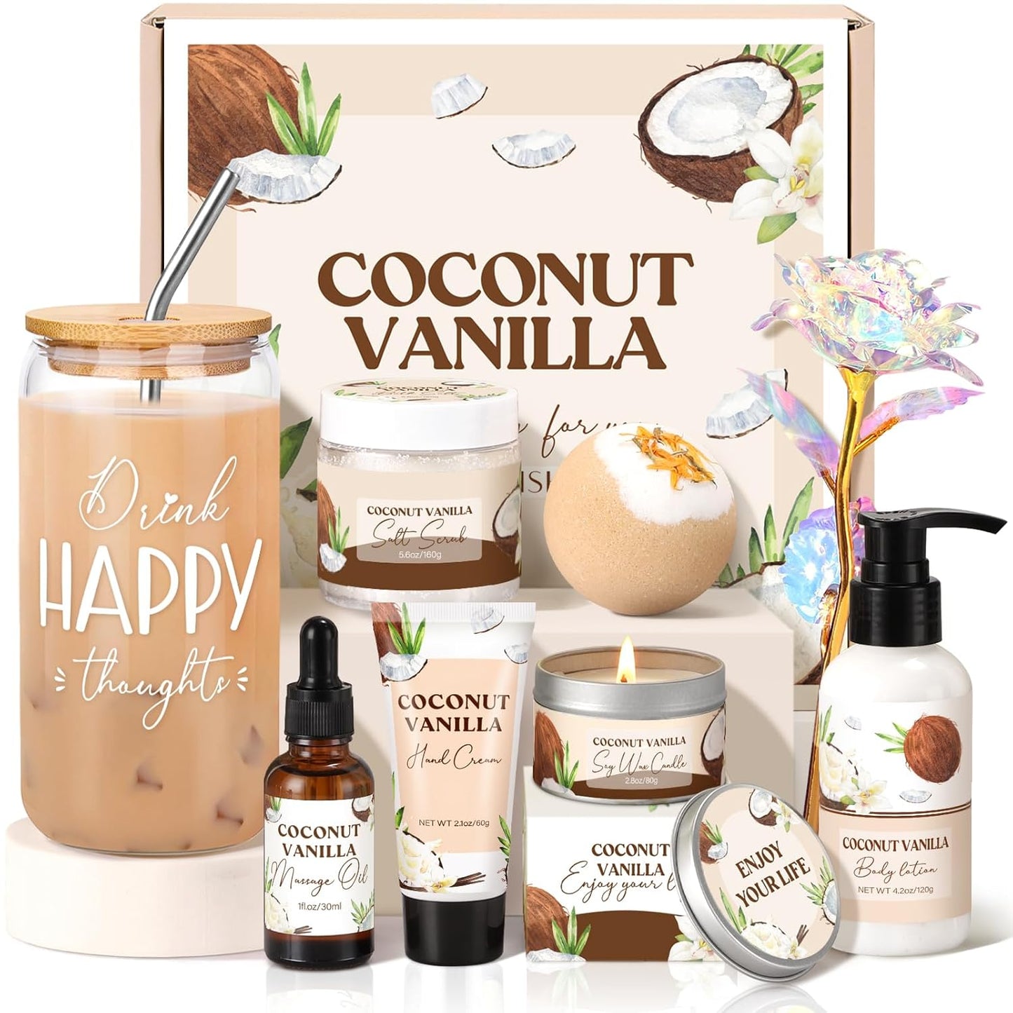 Birthday Gifts for Women, Relaxing Spa Gift Baskets for Women, Warm Vanilla Self Care Package Gifts, Mothers Day Bath and Body Inspirational Gift Set for Mom, Her, Wife, Best Friend, Sister, Coworker