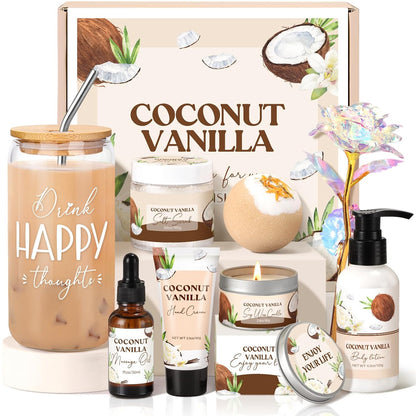 Birthday Gifts for Women, Relaxing Spa Gift Baskets for Women, Warm Vanilla Self Care Package Gifts, Mothers Day Bath and Body Inspirational Gift Set for Mom, Her, Wife, Best Friend, Sister, Coworker