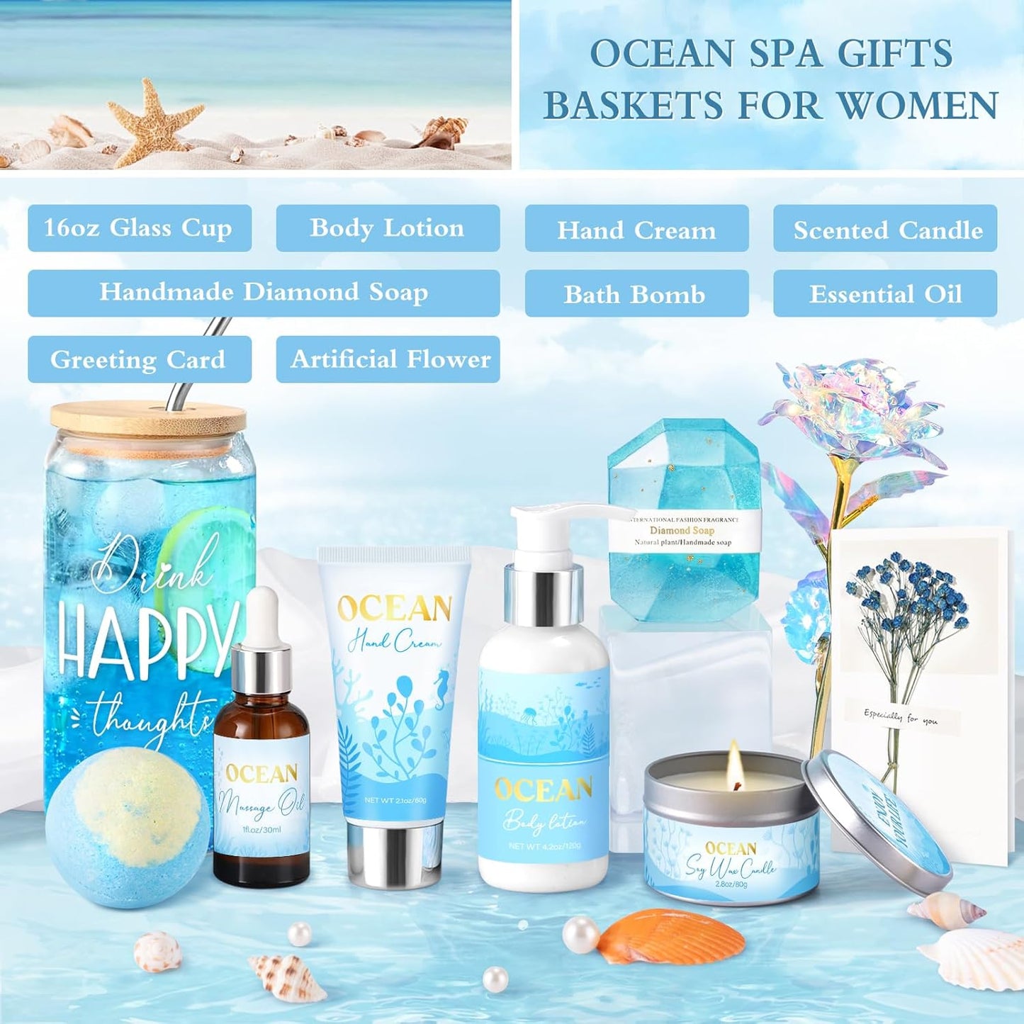 Birthday Gifts for Women, Relaxing Spa Gift Baskets for Women, Warm Vanilla Self Care Package Gifts, Mothers Day Bath and Body Inspirational Gift Set for Mom, Her, Wife, Best Friend, Sister, Coworker