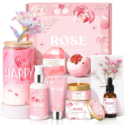 Birthday Gifts for Women, Relaxing Spa Gift Baskets for Women, Warm Vanilla Self Care Package Gifts, Mothers Day Bath and Body Inspirational Gift Set for Mom, Her, Wife, Best Friend, Sister, Coworker