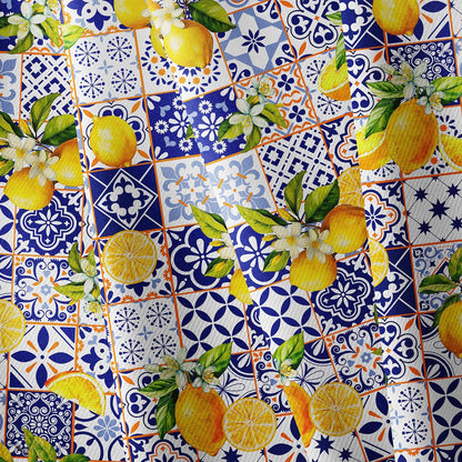 Outdoor Tablecloth With Umbrella Hole 60x84inch,french Lemon Blossom Spring Summer Zipper Tablecloth, Waterproof Wrinkle-Resistant Washable Rectangular Tablecloth for Picnics, Party, Camping and BBQ