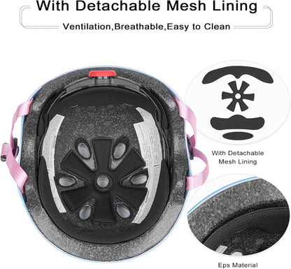 Kids Bike Skateboard Helmet Pad Set,Toddler Cyling Protective Gear Knee & Elbow Pads Wrist Guards for 5-8-10-12-14-16 Years Girls Boys Bicycle Scooter Roller Skate Inline Skating Rollerblading