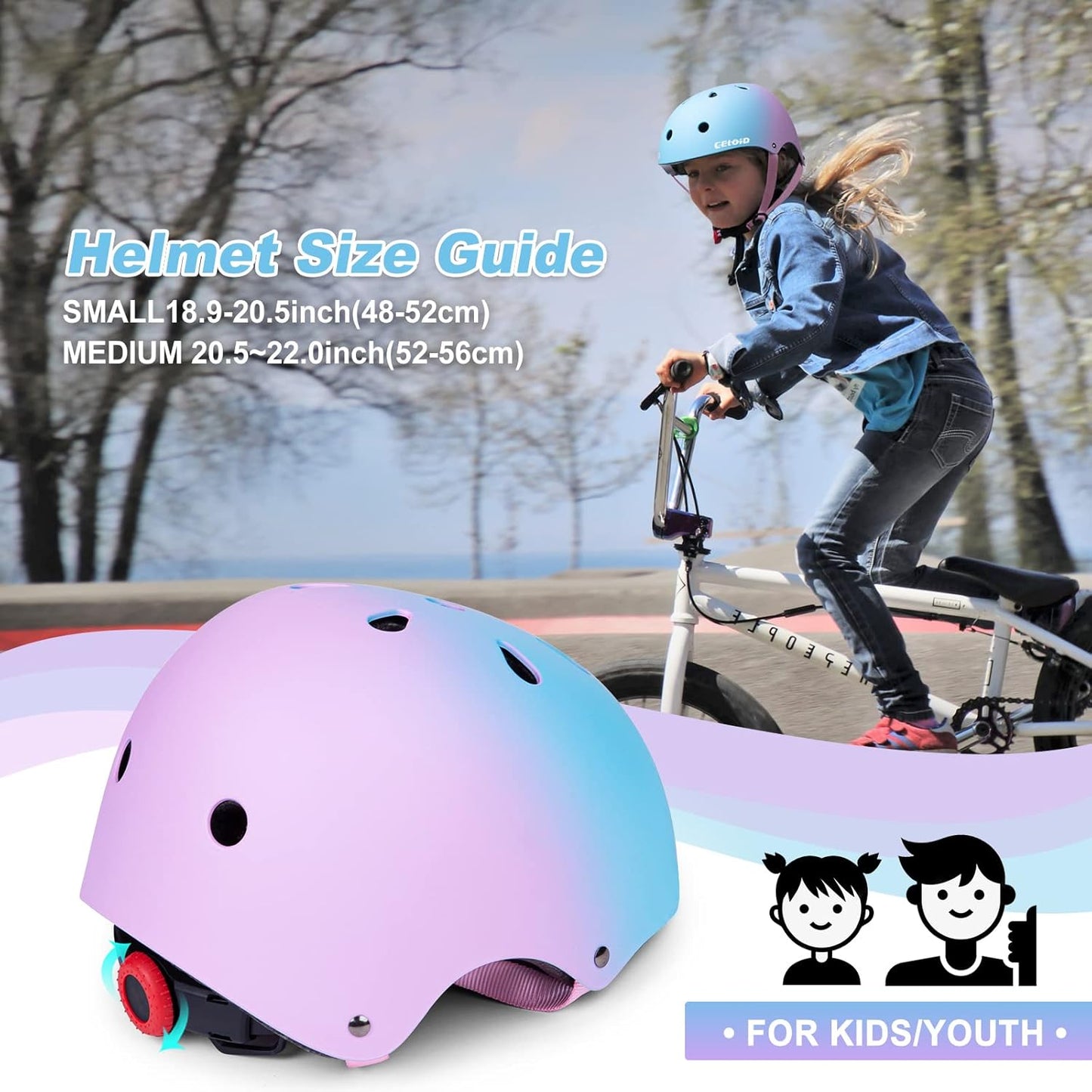 Kids Bike Skateboard Helmet Pad Set,Toddler Cyling Protective Gear Knee & Elbow Pads Wrist Guards for 5-8-10-12-14-16 Years Girls Boys Bicycle Scooter Roller Skate Inline Skating Rollerblading