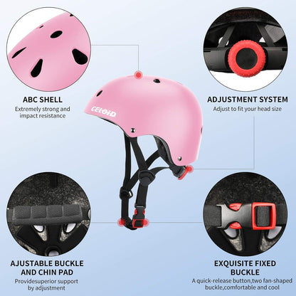 Kids Bike Skateboard Helmet Pad Set,Toddler Cyling Protective Gear Knee & Elbow Pads Wrist Guards for 5-8-10-12-14-16 Years Girls Boys Bicycle Scooter Roller Skate Inline Skating Rollerblading