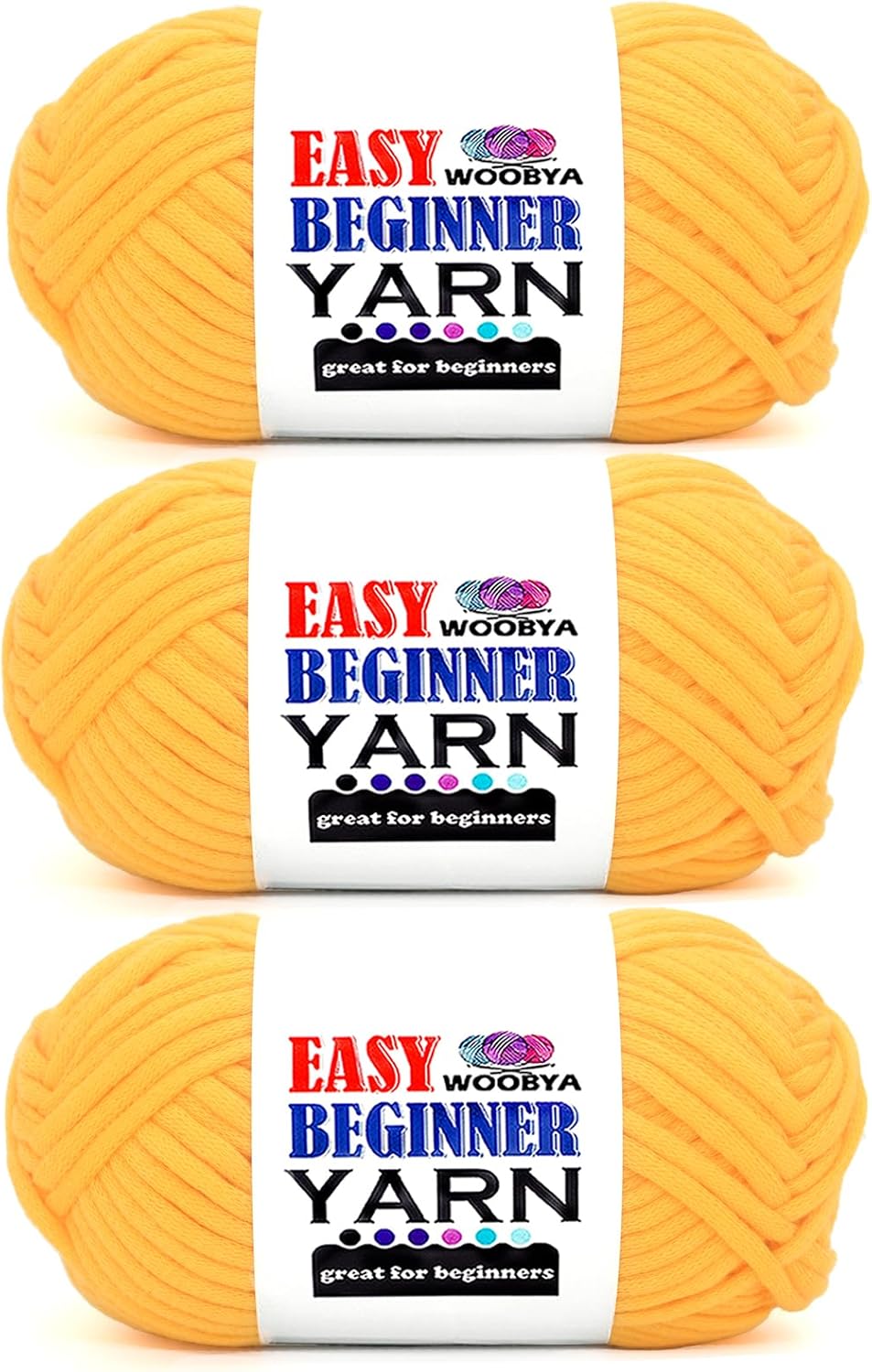 3 Pack Yellow Beginners Crochet Yarn for Crocheting and Knitting with Easy to See Stitches Cotton Nylon Blend Easy Yarn for Beginner Crochet Kit(3 * 50g)-Yellow