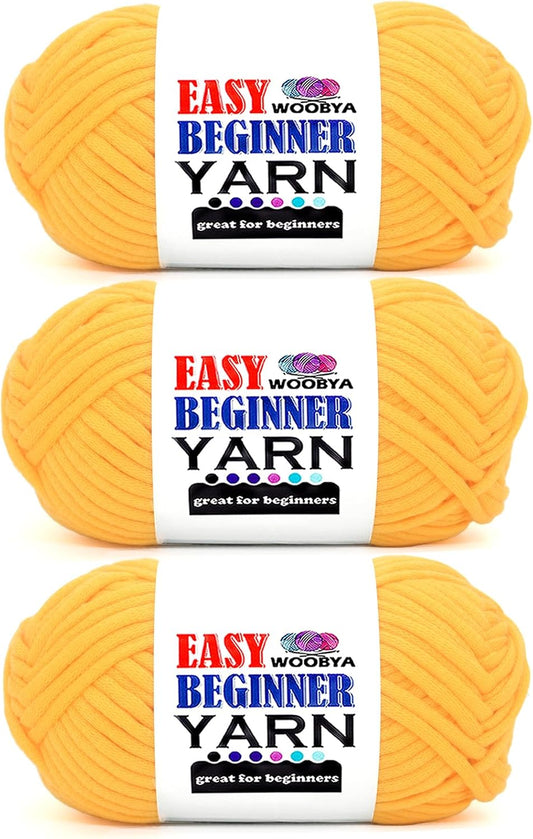 3 Pack Yellow Beginners Crochet Yarn for Crocheting and Knitting with Easy to See Stitches Cotton Nylon Blend Easy Yarn for Beginner Crochet Kit(3 * 50g)-Yellow