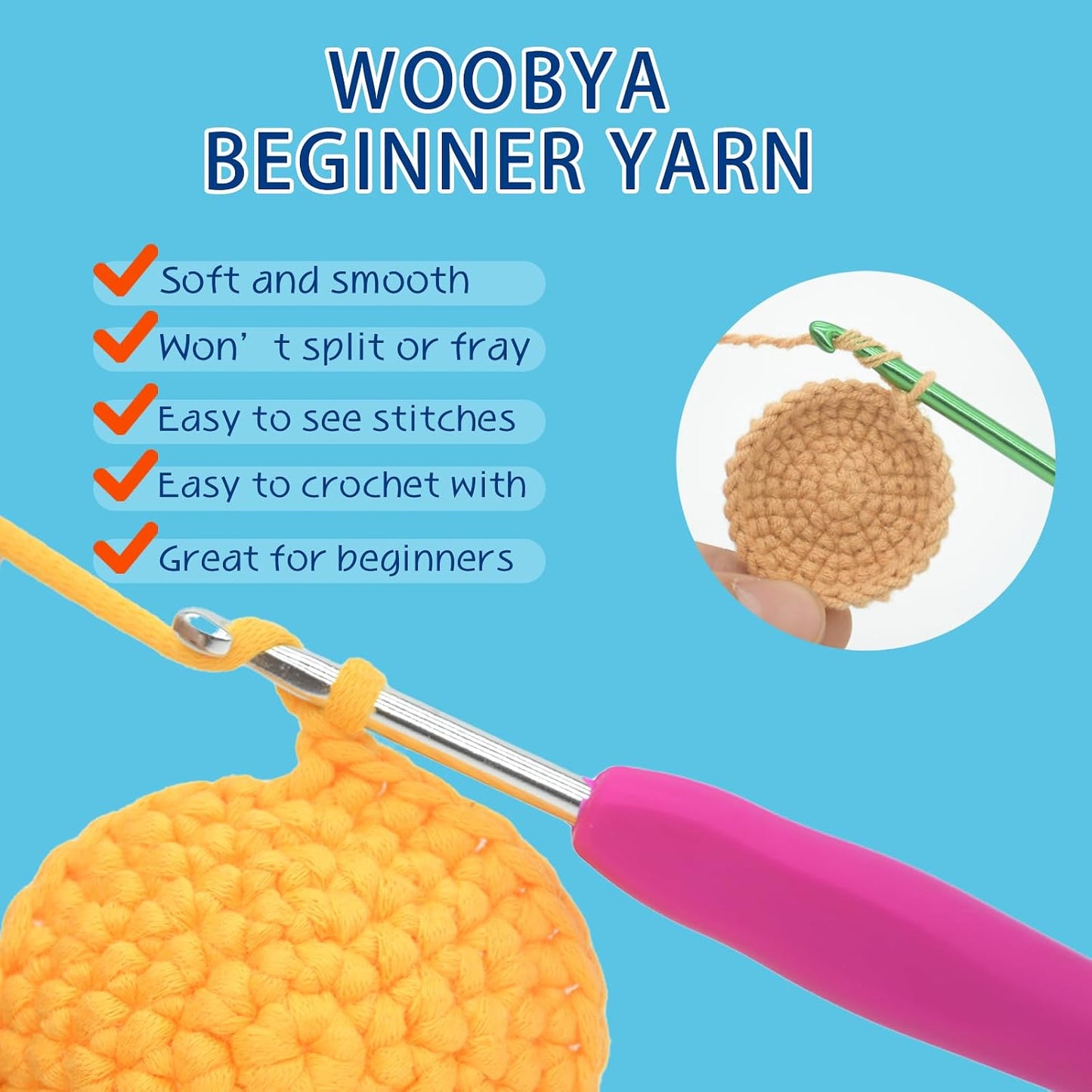 3 Pack Yellow Beginners Crochet Yarn for Crocheting and Knitting with Easy to See Stitches Cotton Nylon Blend Easy Yarn for Beginner Crochet Kit(3 * 50g)-Yellow