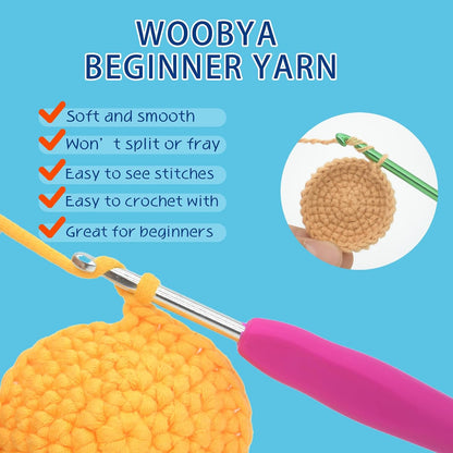 3 Pack Yellow Beginners Crochet Yarn for Crocheting and Knitting with Easy to See Stitches Cotton Nylon Blend Easy Yarn for Beginner Crochet Kit(3 * 50g)-Yellow