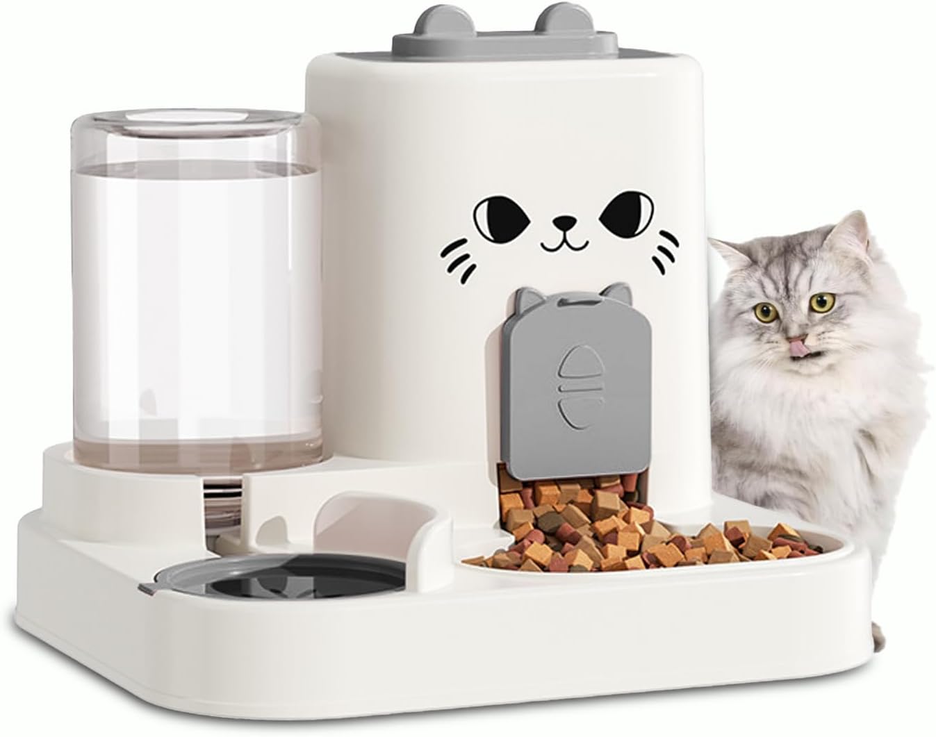Gravity Cat Feeder, 2-in-1 Gravity Cat Food and Water Dispenser, Small Food Water Dispenser Set with Funny Cat Stick for Small Pets Cats Dogs Puppy Kitten, Easy to Clean