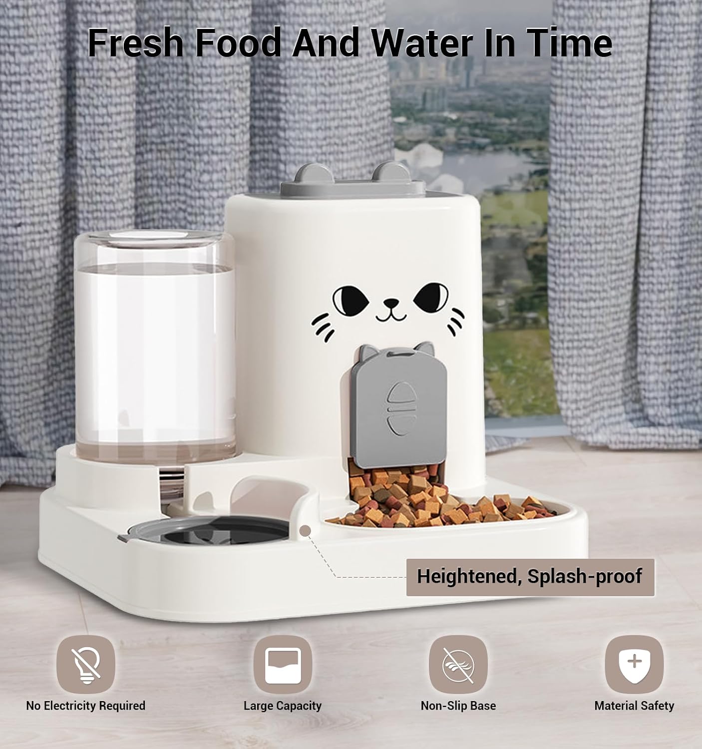 Gravity Cat Feeder, 2-in-1 Gravity Cat Food and Water Dispenser, Small Food Water Dispenser Set with Funny Cat Stick for Small Pets Cats Dogs Puppy Kitten, Easy to Clean