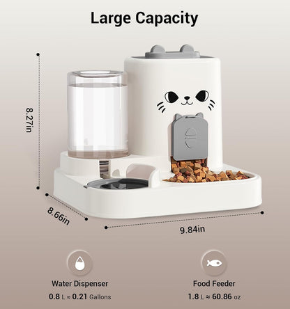 Gravity Cat Feeder, 2-in-1 Gravity Cat Food and Water Dispenser, Small Food Water Dispenser Set with Funny Cat Stick for Small Pets Cats Dogs Puppy Kitten, Easy to Clean