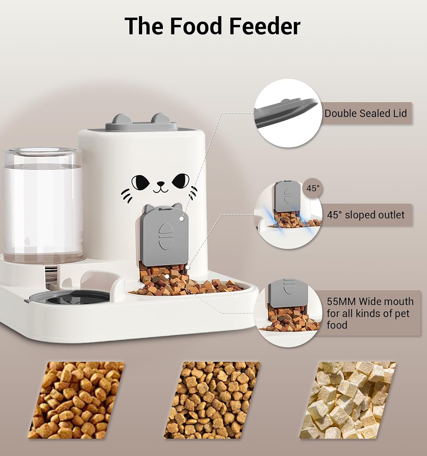 Gravity Cat Feeder, 2-in-1 Gravity Cat Food and Water Dispenser, Small Food Water Dispenser Set with Funny Cat Stick for Small Pets Cats Dogs Puppy Kitten, Easy to Clean