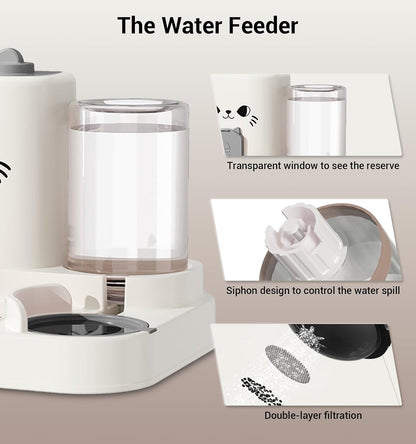 Gravity Cat Feeder, 2-in-1 Gravity Cat Food and Water Dispenser, Small Food Water Dispenser Set with Funny Cat Stick for Small Pets Cats Dogs Puppy Kitten, Easy to Clean