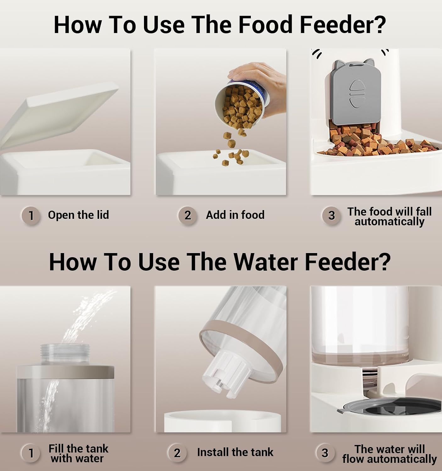 Gravity Cat Feeder, 2-in-1 Gravity Cat Food and Water Dispenser, Small Food Water Dispenser Set with Funny Cat Stick for Small Pets Cats Dogs Puppy Kitten, Easy to Clean