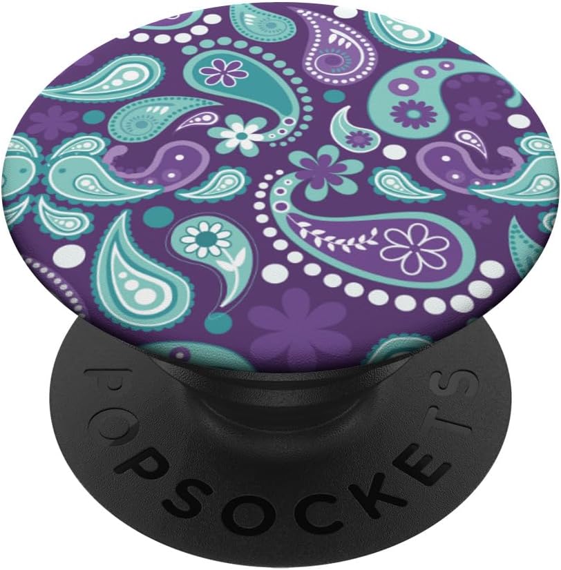 Paisley Flowered Pattern Artistic Purple Lilac Teal Turquois PopSockets PopGrip: Swappable Grip for Phones & Tablets PopSockets Adhesive PopGrip