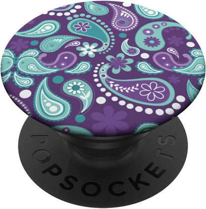 Paisley Flowered Pattern Artistic Purple Lilac Teal Turquois PopSockets PopGrip: Swappable Grip for Phones & Tablets PopSockets Adhesive PopGrip
