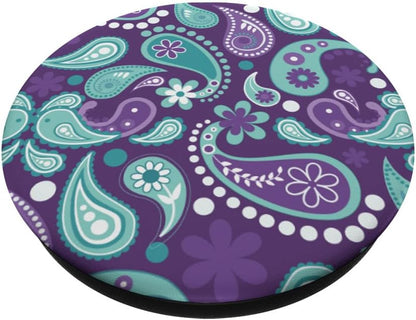 Paisley Flowered Pattern Artistic Purple Lilac Teal Turquois PopSockets PopGrip: Swappable Grip for Phones & Tablets PopSockets Adhesive PopGrip
