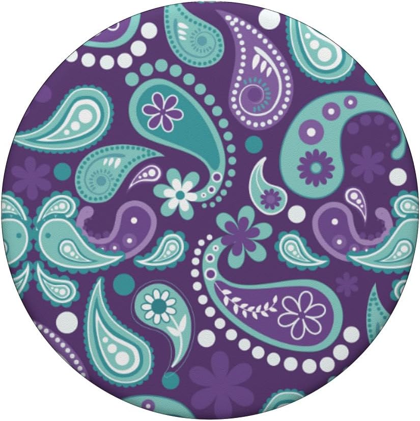 Paisley Flowered Pattern Artistic Purple Lilac Teal Turquois PopSockets PopGrip: Swappable Grip for Phones & Tablets PopSockets Adhesive PopGrip