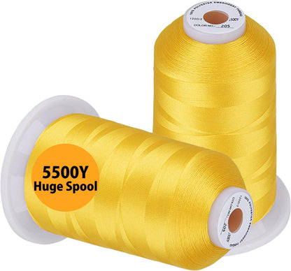 Embroidery Thread 5500 Yards Yellow 205, 2 Huge Spools 40wt Polyester for Brother, Babylock, Janome, Singer, Pfaff, Husqvarna, Bernina Machine