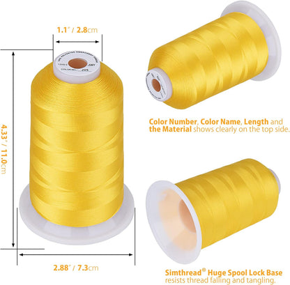 Embroidery Thread 5500 Yards Yellow 205, 2 Huge Spools 40wt Polyester for Brother, Babylock, Janome, Singer, Pfaff, Husqvarna, Bernina Machine