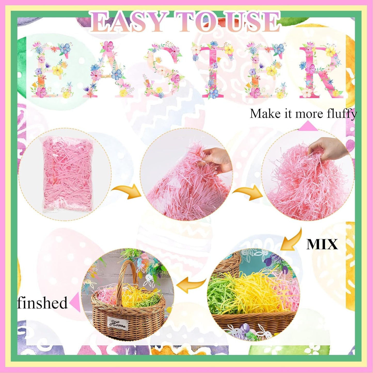 3 Colors Easter Grass Shredded Paper Filler Raffia Paper Grass for Easter Gift Wrapping Basket Filling Birthdays Weddings Party Supply(8.5oz)