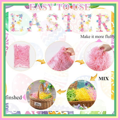 3 Colors Easter Grass Shredded Paper Filler Raffia Paper Grass for Easter Gift Wrapping Basket Filling Birthdays Weddings Party Supply(8.5oz)