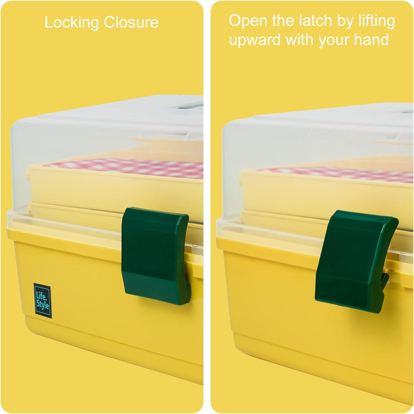 13 inch Art Craft Organizer Storage Box with 3 Layer, Multipurpose Plastic Tool Box with Handle for Sewing, Art Supply, Medicine, Nail, Hair Accessories (Yellow)