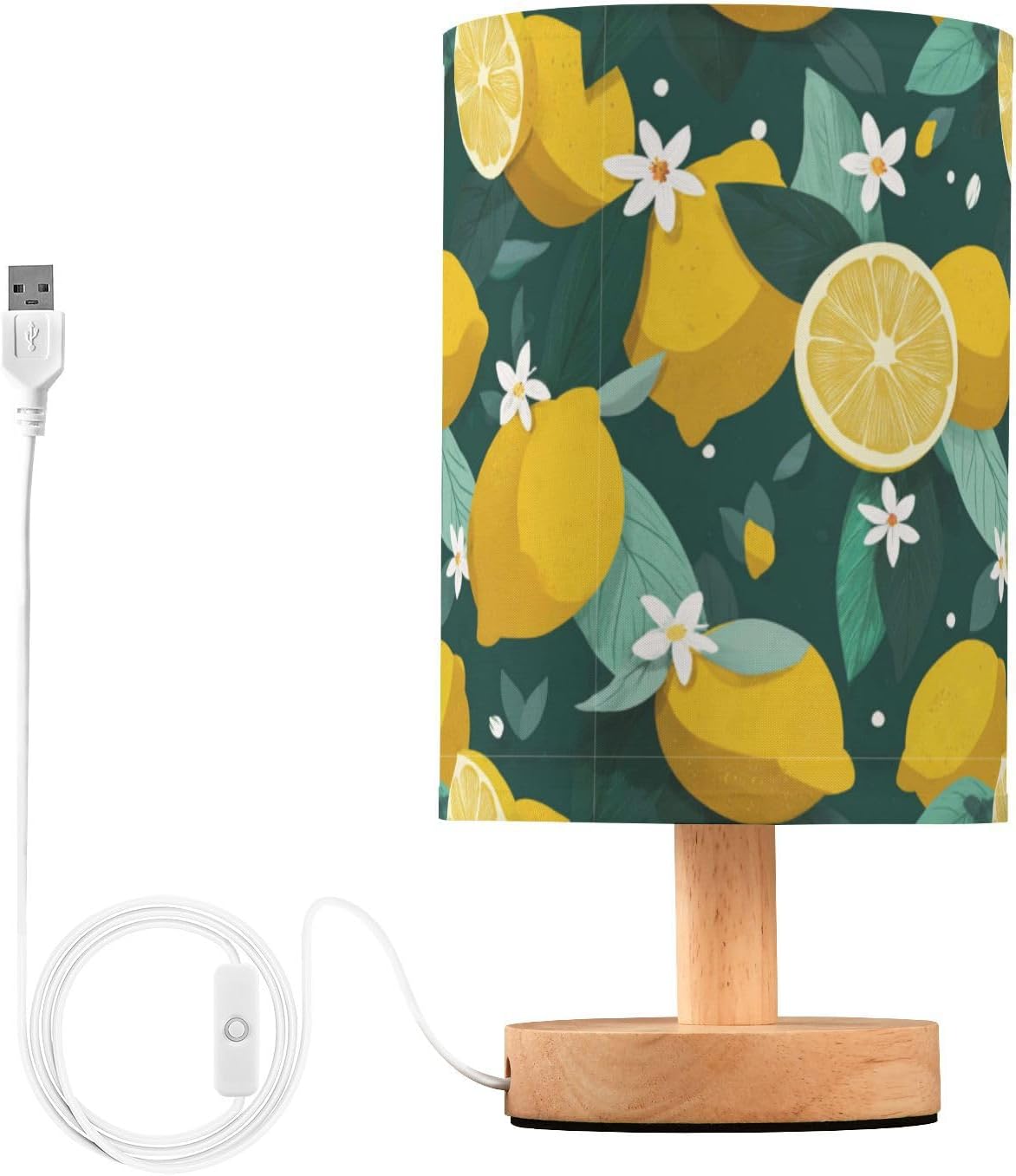 Bedside Table Lamp Lemon Yellow Citrus Fruits (87) Kids Nightstand Lamp Night Light Fabric Shade for Bedroom Living Room Home Office