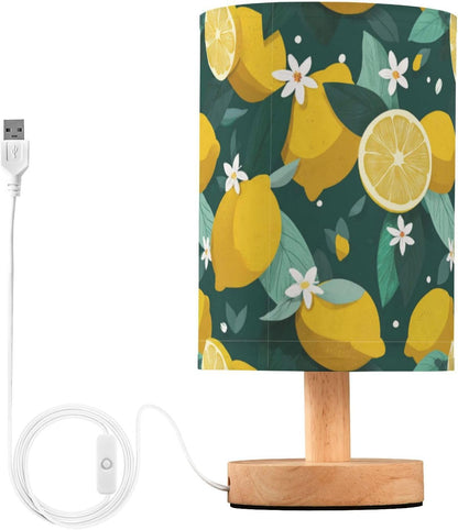 Bedside Table Lamp Lemon Yellow Citrus Fruits (87) Kids Nightstand Lamp Night Light Fabric Shade for Bedroom Living Room Home Office