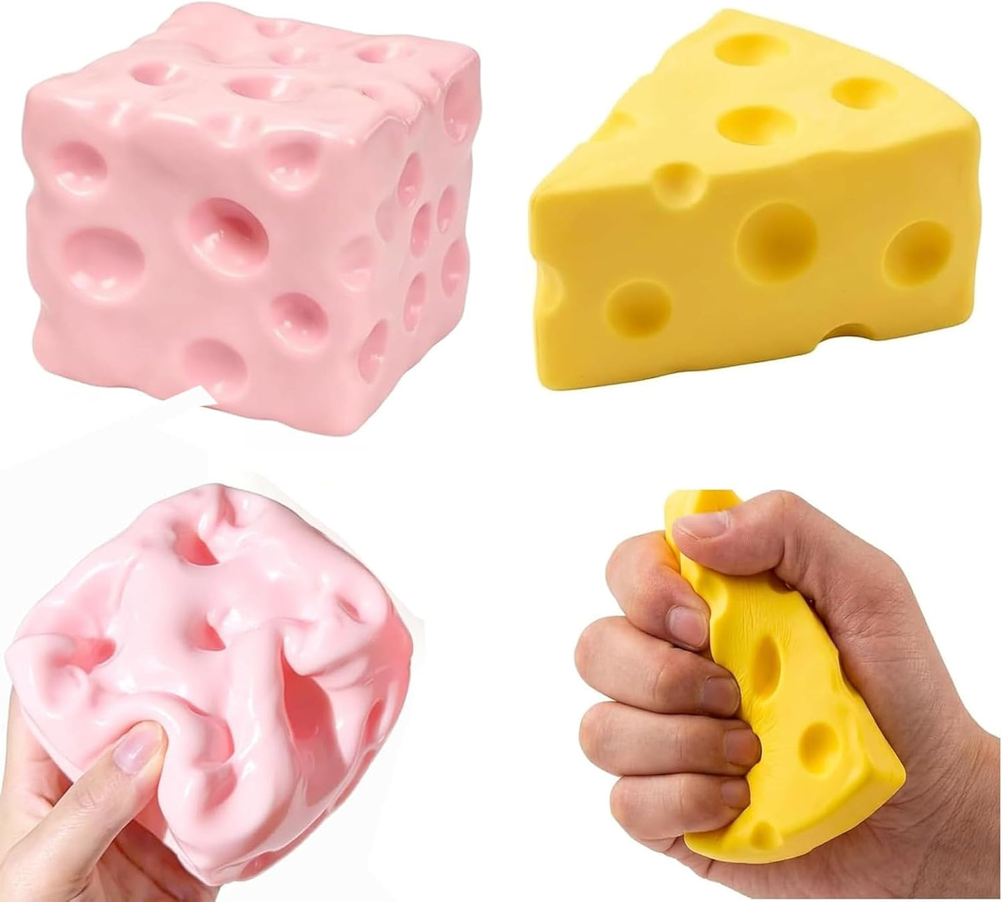 2PCS Cheese Squishy, Pink Square and Yellow Triangle Shapes, Handheld Items for Daily Use and Focus Assistance, Portable Design for Various Activities
