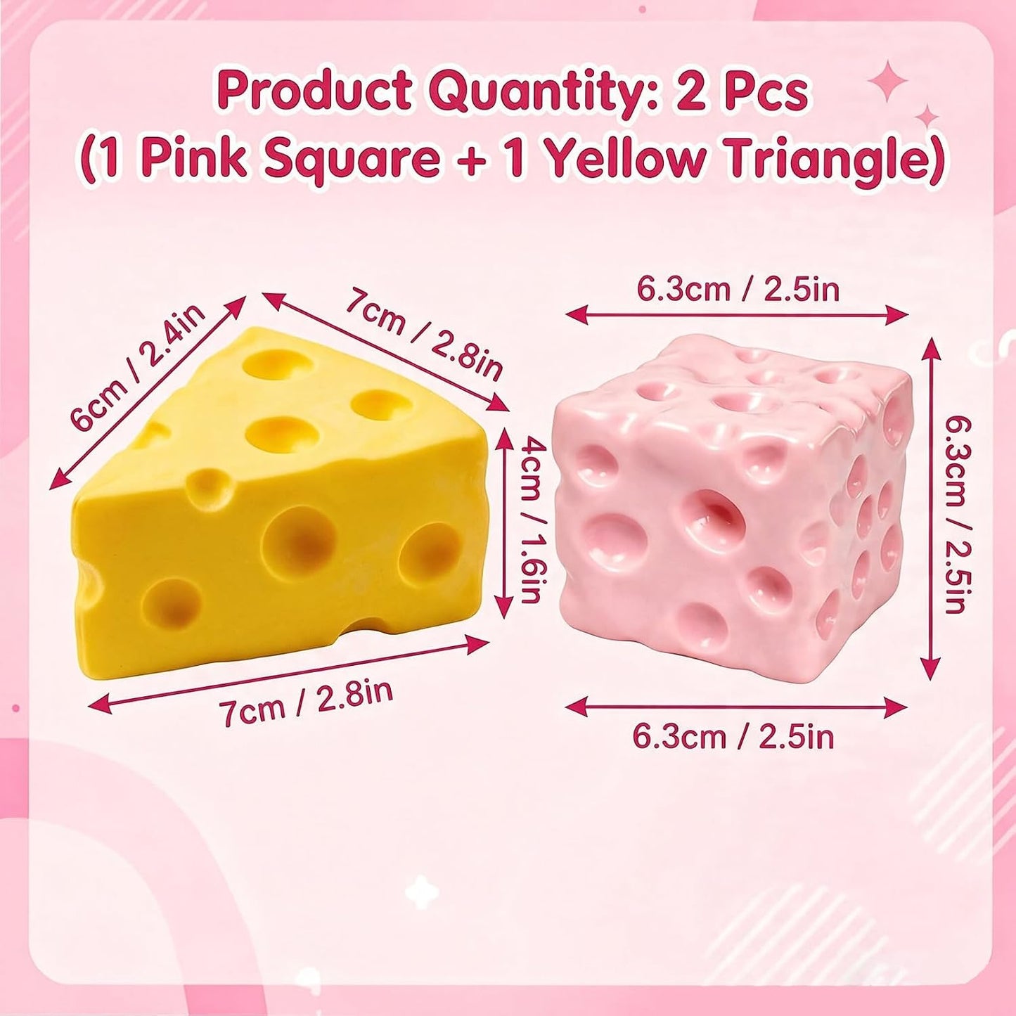 2PCS Cheese Squishy, Pink Square and Yellow Triangle Shapes, Handheld Items for Daily Use and Focus Assistance, Portable Design for Various Activities