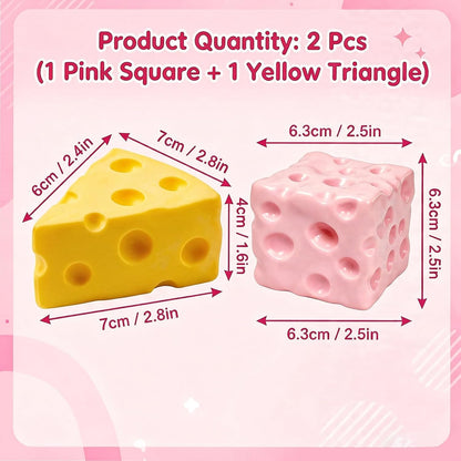 2PCS Cheese Squishy, Pink Square and Yellow Triangle Shapes, Handheld Items for Daily Use and Focus Assistance, Portable Design for Various Activities