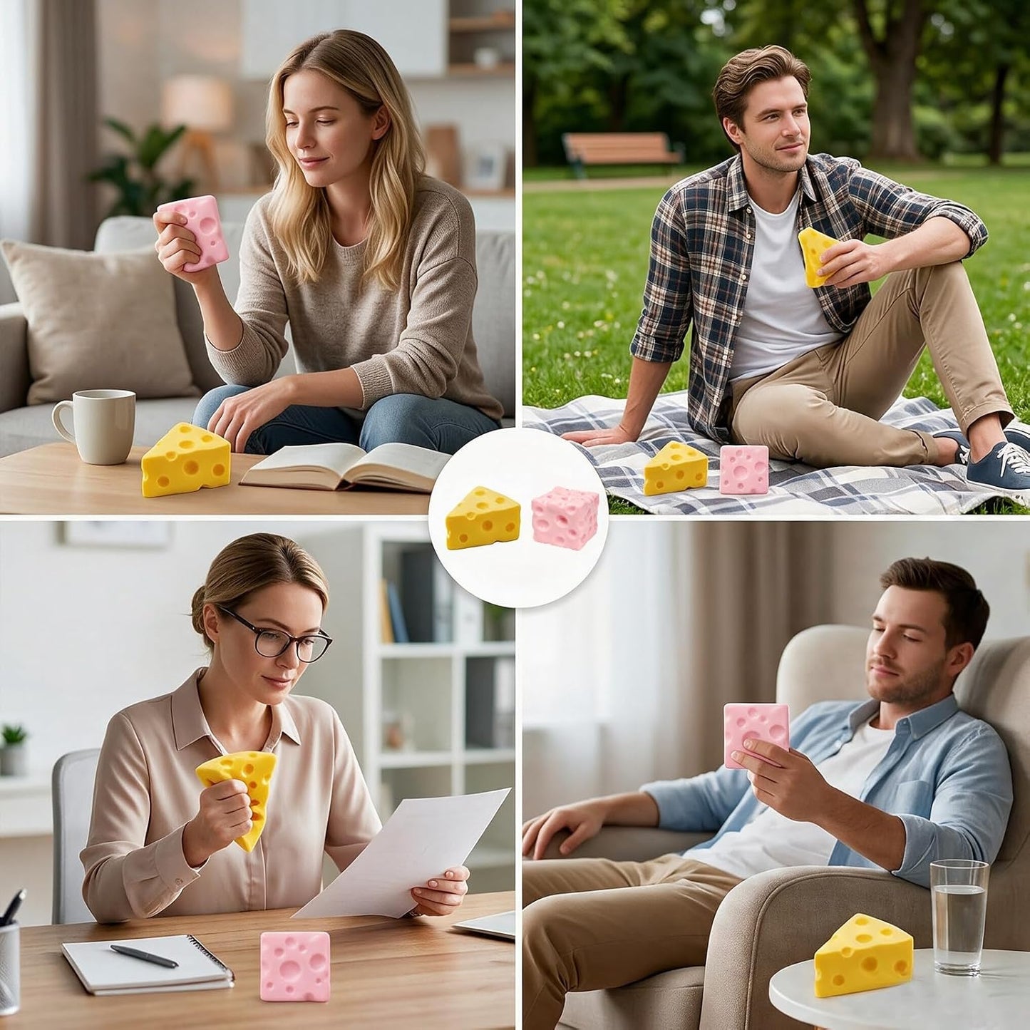 2PCS Cheese Squishy, Pink Square and Yellow Triangle Shapes, Handheld Items for Daily Use and Focus Assistance, Portable Design for Various Activities