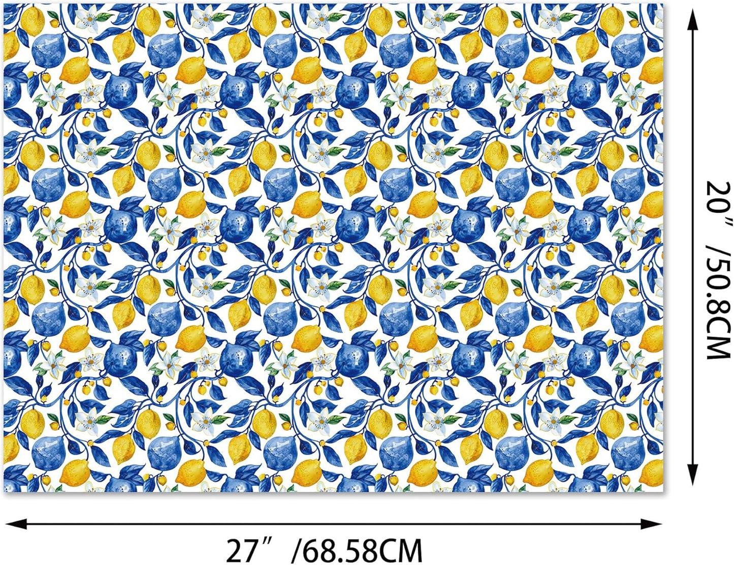 12sheets Blue and White Porcelain Lemon Wrapping Paper Chinoiserie Lemon Pattern Gift Wrap Packing Paper for Holiday Birthday Wedding Party DIY Gift Decorative Paper Supplies