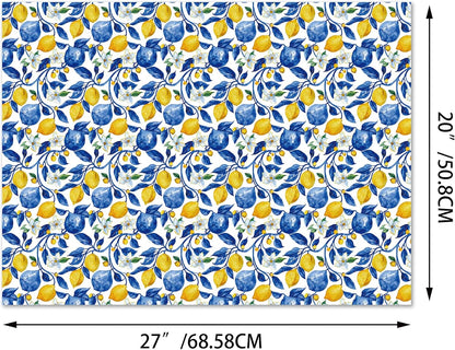 12sheets Blue and White Porcelain Lemon Wrapping Paper Chinoiserie Lemon Pattern Gift Wrap Packing Paper for Holiday Birthday Wedding Party DIY Gift Decorative Paper Supplies