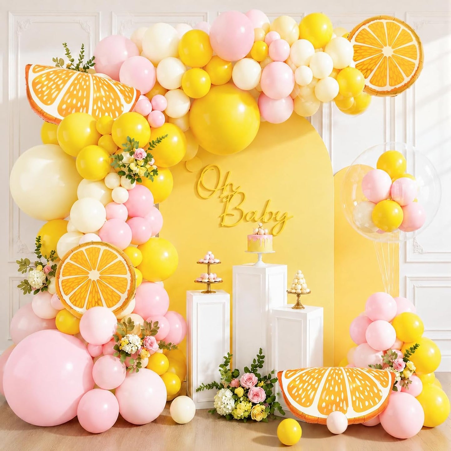 Lemon Balloons Arch Kit Yellow Pink Balloon Garland Kit Fruit Lemon Balloon | Pastel Yellow Light Pink Foil Balloons Lemonade Party Balloon for main squeeze Bridal Shower Summer Birthday Decorations