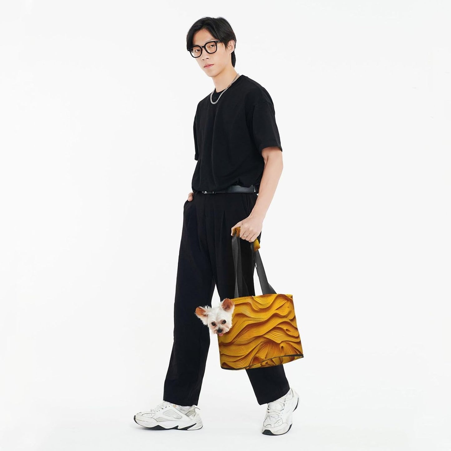 Yellow Stripe Pet Tote Bag - Small Dog Purse Cat Carrier Bag, Foldable Design, Traveling Pets Tote Picnic Outdoor