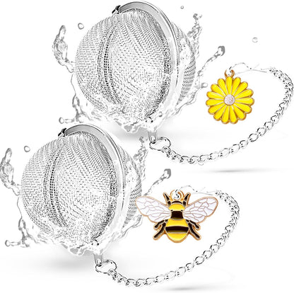Stainless Steel Tea Infusers, Set of 2 Tea Strainer Tea Ball with Honeybee & Flower Charms for Loose Leaf Tea