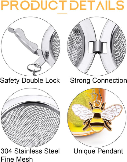 Stainless Steel Tea Infusers, Set of 2 Tea Strainer Tea Ball with Honeybee & Flower Charms for Loose Leaf Tea