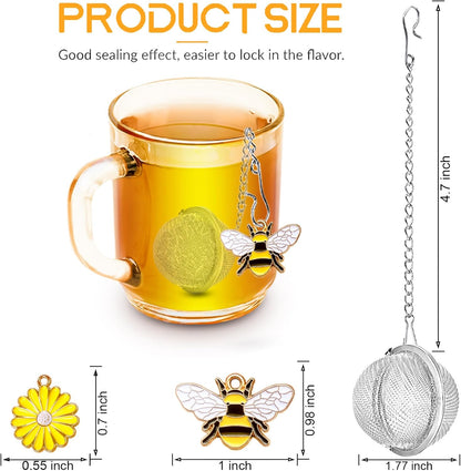 Stainless Steel Tea Infusers, Set of 2 Tea Strainer Tea Ball with Honeybee & Flower Charms for Loose Leaf Tea